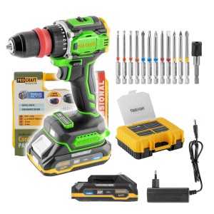 Wiertarko-wkrętarka akumulatorowa Procraft PA18ProDFR2 + zestaw bitów