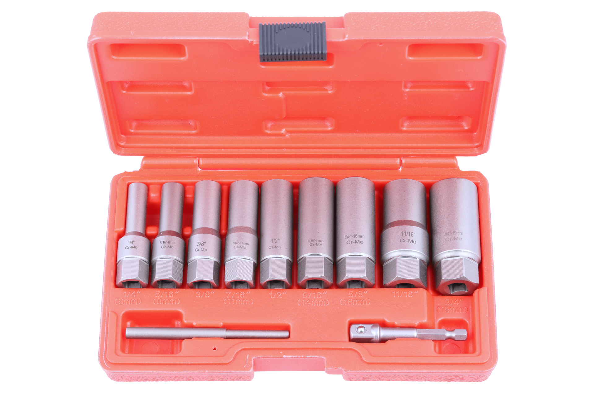 Zestaw długich nasadek 3/8" do obrobionych śrub 6-19mm 1 Zestaw długich nasadek 3/8" do obrobionych śrub 6-19mm