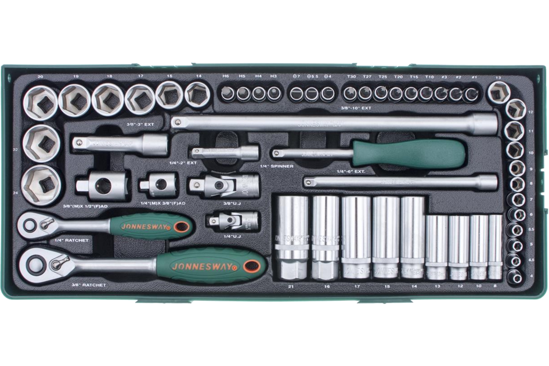 Zestaw 57szt. narzędzi 1/4" i 3/8" we wkładce plastikowej 1 Zestaw 57szt. narzędzi 1/4" i 3/8" we wkładce plastikowej